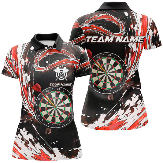 Individuelles Rote Wellen Dartboard Dart Poloshirt für Herren, Dart Shirts Für Team Dart Trikot TDM1189