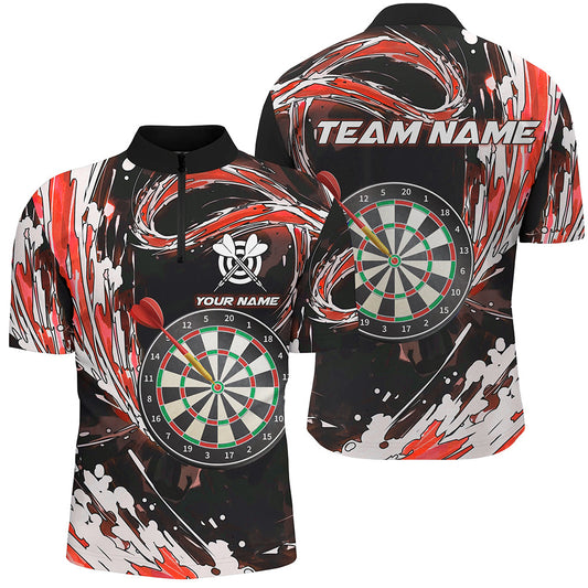 Individuelles Rotes Wellen Dartboard Herren Shirt mit Viertelreißverschluss, Dart Trikot TDM1189