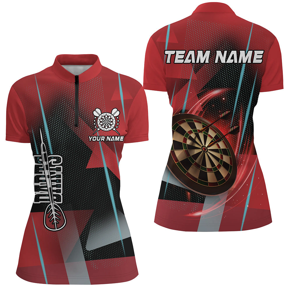 Individuelles rotes Dart Quarter Zip Shirt für Damen, Dart Trikot Dart Team Outfit TDM1958