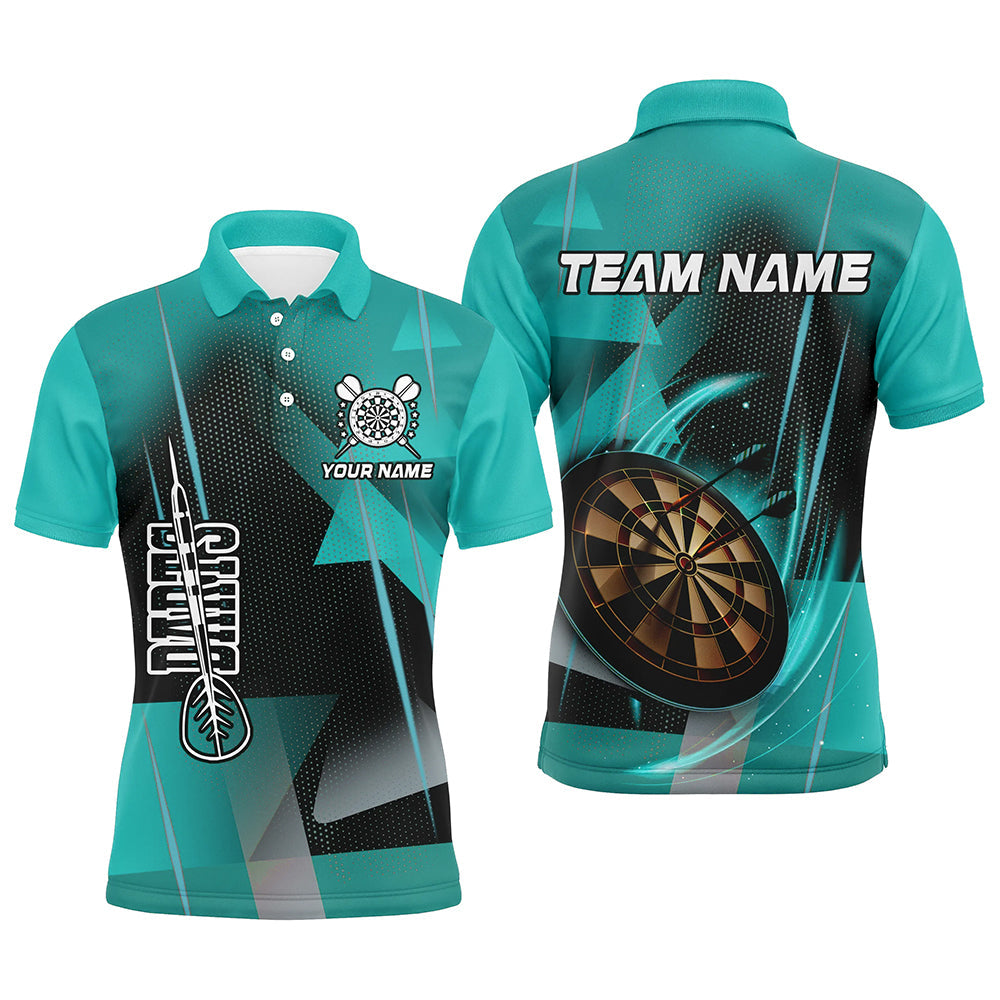Personalisierte Darts Polo & Viertelreißverschluss 3D Gedruckte Shirts Für Herren Türkis Darts Teamtrikot TDM1959