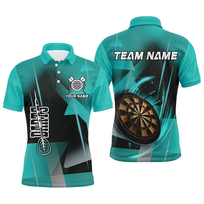 Personalisierte Darts Polo & Viertelreißverschluss 3D Gedruckte Shirts Für Herren Türkis Darts Teamtrikot TDM1959