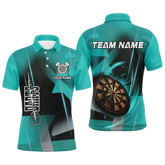 Personalisierte Darts Polo & Viertelreißverschluss 3D Gedruckte Shirts Für Herren Türkis Darts Teamtrikot TDM1959
