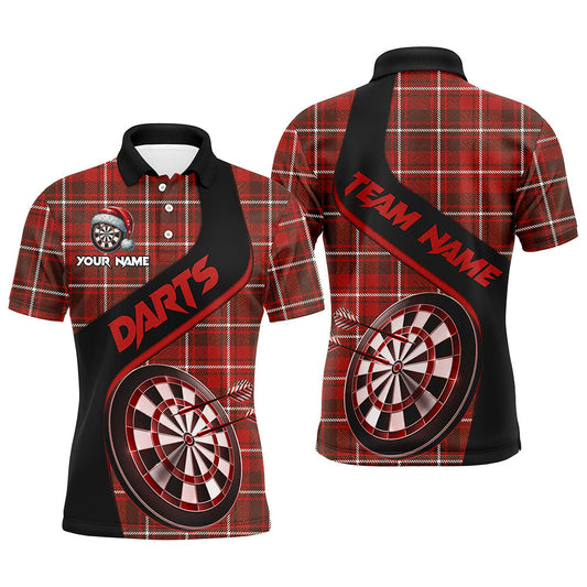Individuelles rotes Karomuster-Weihnachts-Dart-Poloshirt für Herren, Darttrikot Dart-Geschenk TDM2902