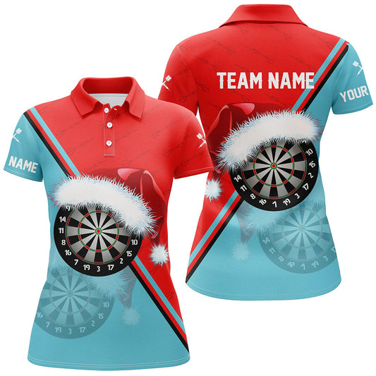 Individuelles Rot Blaues Santa Dartboard Weihnachts Dart Poloshirt für Damen, Dart Trikot Geschenk TDM2915