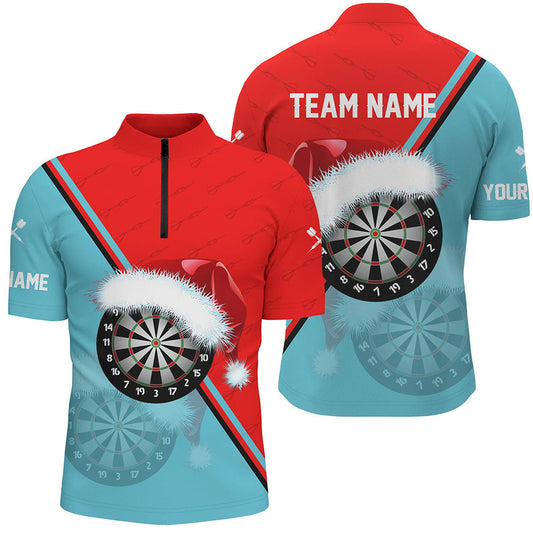 Individuelles Rotes Blaues Santa Darts Board Weihnachts Dart Herren Shirt mit Viertelreißverschluss, Dart Trikot Geschenk TDM2915