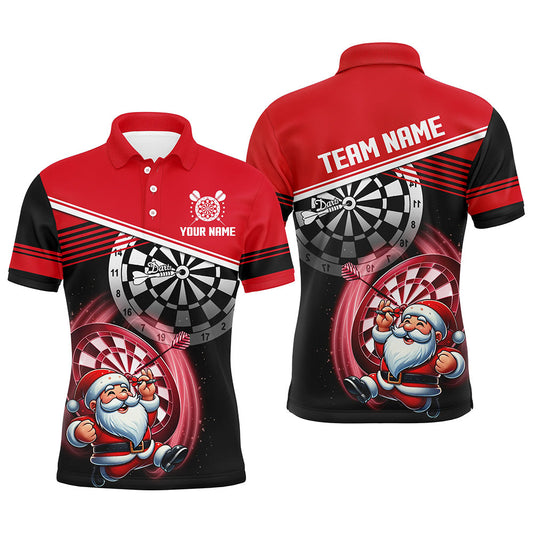 Individuelles rot-schwarzes Weihnachts-Dart-Poloshirt für Herren, lustiges Santa-Darttrikot-Geschenk TDM2917