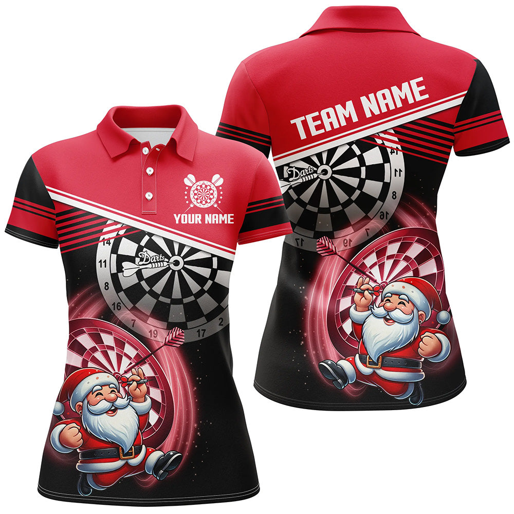 Individuelles Rotes Schwarzes Weihnachts Dart Poloshirt für Damen, Lustiges Santa Dart Trikot Geschenk TDM2917