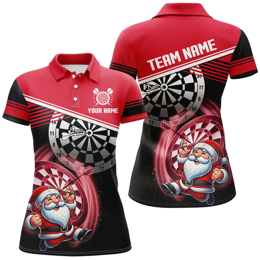 Individuelles Rotes Schwarzes Weihnachts Dart Poloshirt für Damen, Lustiges Santa Dart Trikot Geschenk TDM2917
