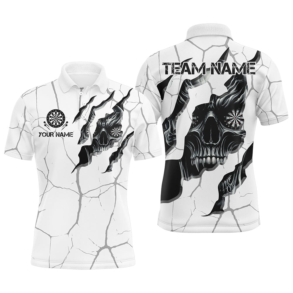 Personalisierter Schädel Weiß Grunge Darts Polo und Viertelreißverschluss Shirts für Herren, Dart Teamtrikots TDM2922