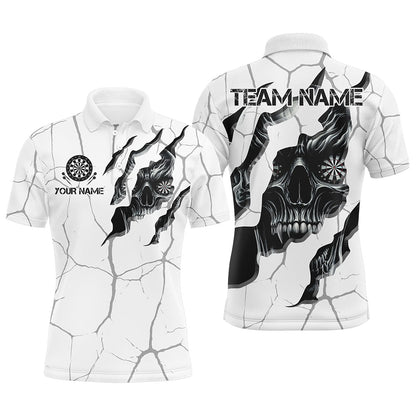 Personalisierter Schädel Weiß Grunge Darts Polo und Viertelreißverschluss Shirts für Herren, Dart Teamtrikots TDM2922