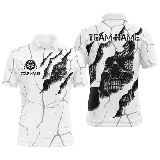 Personalisierter Schädel Weiß Grunge Darts Polo und Viertelreißverschluss Shirts für Herren, Dart Teamtrikots TDM2922