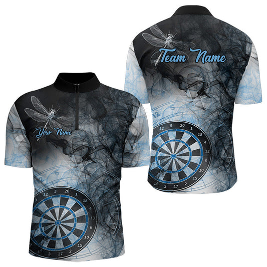 Individuelles Schwarz und Blau Rauch Dart Viertelreißverschluss Herren Shirt – Dart Trikot TDM3838