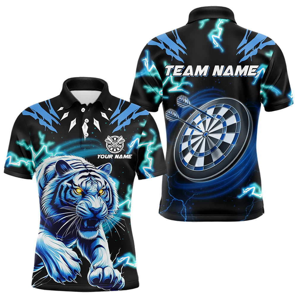 Individuelles blaues Tiger-Donnerblitz-Poloshirt für Herren, Dart-Teamtrikot TDM3384
