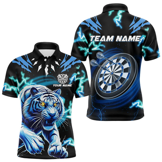 Individuelles blaues Tiger-Donnerblitz-Poloshirt für Herren, Dart-Teamtrikot TDM3384