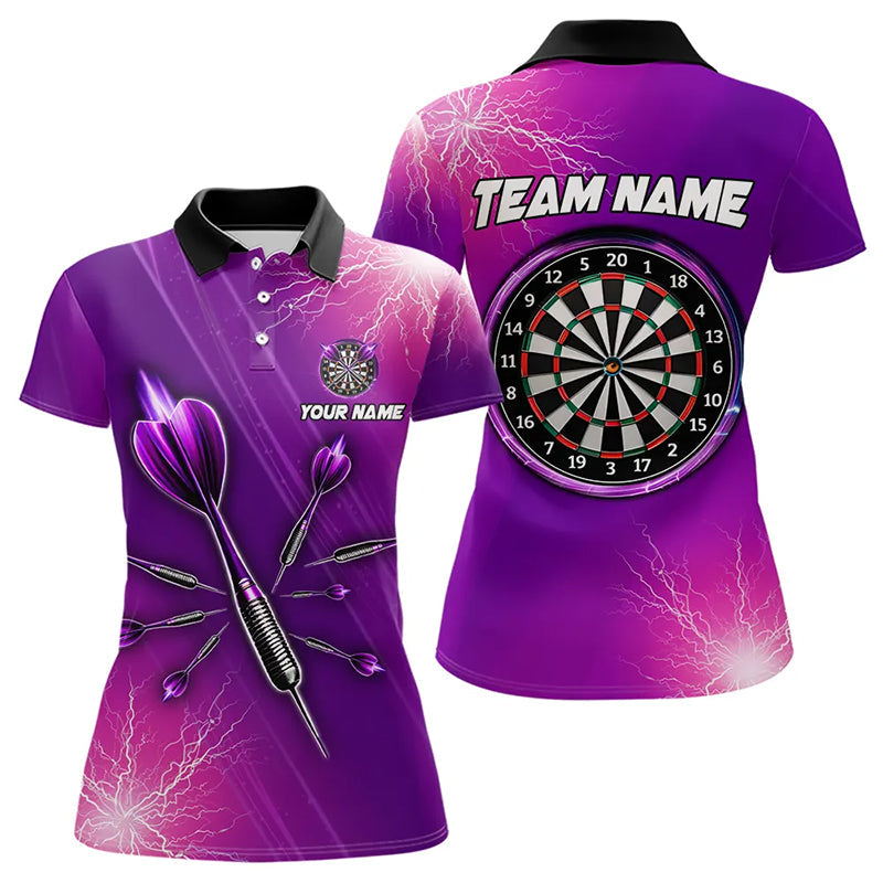 Individuelles Lila Donner Blitz Licht Darts-Poloshirt für Damen, Dart-Trikot TDM3391