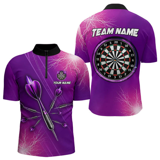 Individuelles Lila Thunder Lightning Leicht Dart Herren Shirt mit Viertelreißverschluss, Dart Trikot TDM3391