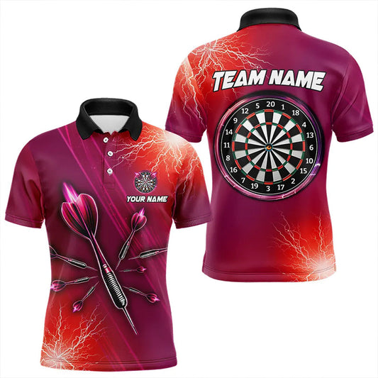 Individuelles rotes Donnerblitz-Licht-Dart-Poloshirt für Herren, Dart-Team-Outfit TDM3392