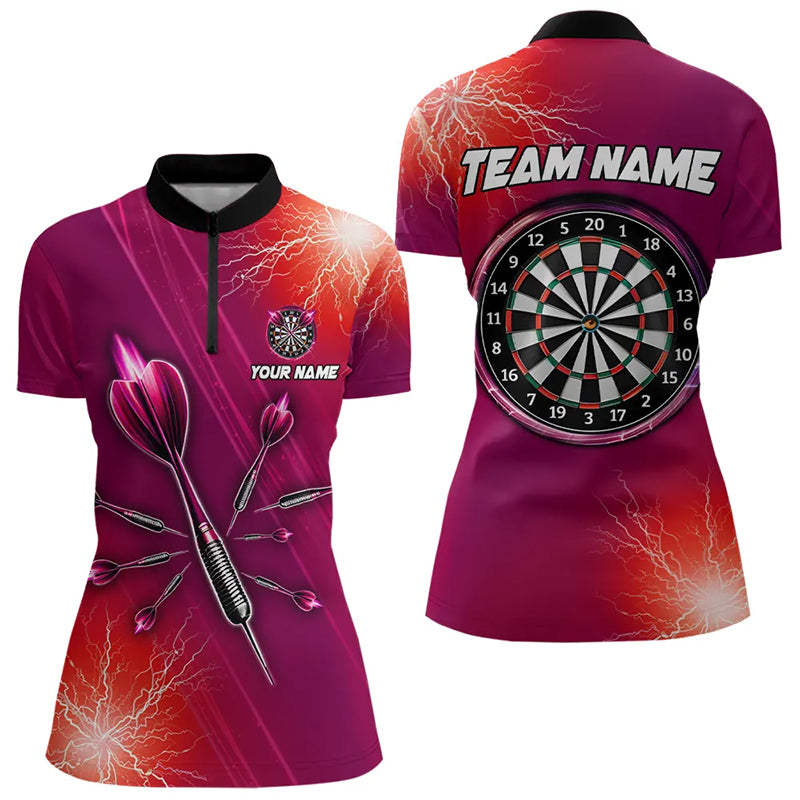 Individuelles Rotes Blitzlicht Darts Damen Quarter Zip Shirt, Dart Trikot Team Outfit TDM3392