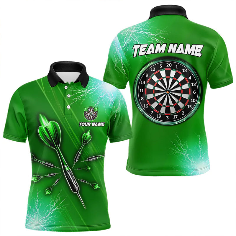 Individuelles grünes Donnerblitz-Licht-Dart-Poloshirt für Herren, Darttrikot TDM3393