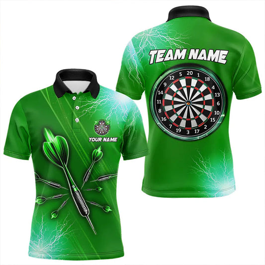 Individuelles grünes Donnerblitz-Licht-Dart-Poloshirt für Herren, Darttrikot TDM3393