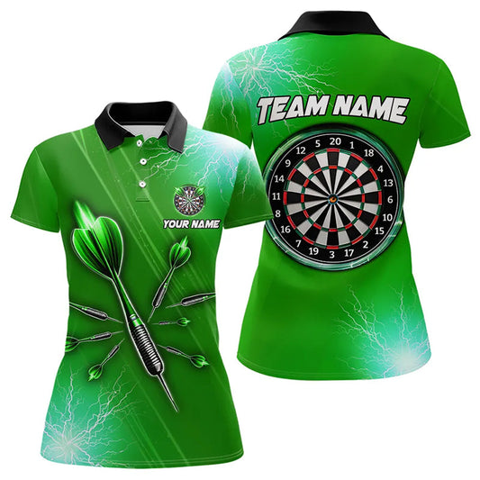 Individuelles Grünes Donner Blitz Licht Darts-Poloshirt für Damen, Dart-Trikot TDM3393