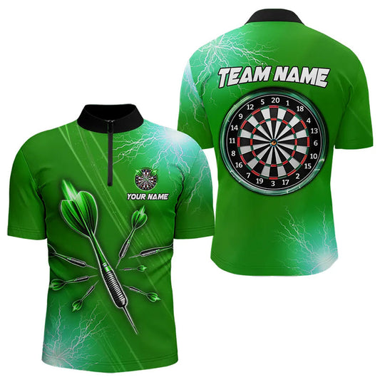 Individuelles Grünes Thunder Lightning Leicht Dart Herren Shirt mit Viertelreißverschluss, Dart Trikot TDM3393