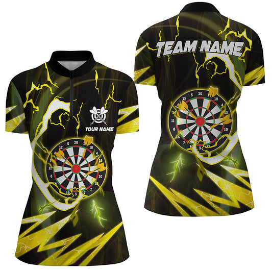 Individuelles gelbes Dart Board Thunder Lightning Damen Quarter Zip Shirt, Dart Teamtrikot TDM1204