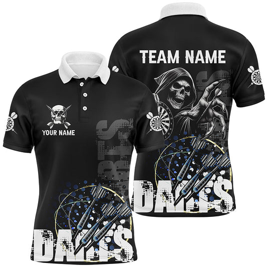 Individuelles schwarz-weißes Totenschädel-Grunge-Dart-Poloshirt für Herren, Darttrikot TDM2952