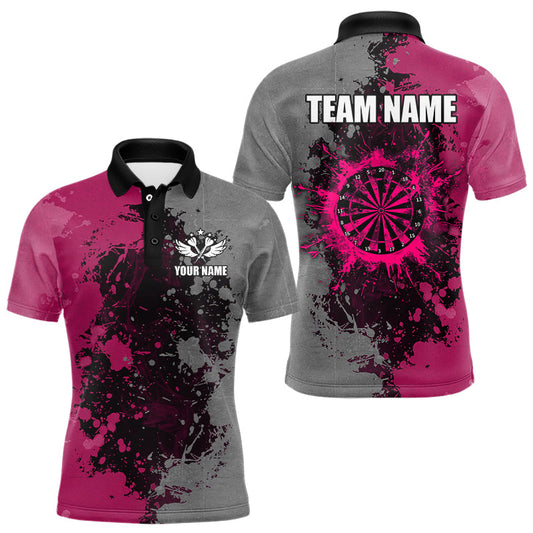Personalisierte Darts Farbe Pink Und Grau Herren Dartshirts Maßgeschneiderte Grunge Dart Teamtrikots TDM3180