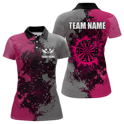 Darts Farbe Pink und Grau Dartshirts für Damen, personalisierte Grunge Dart-Teamtrikots TDM3180