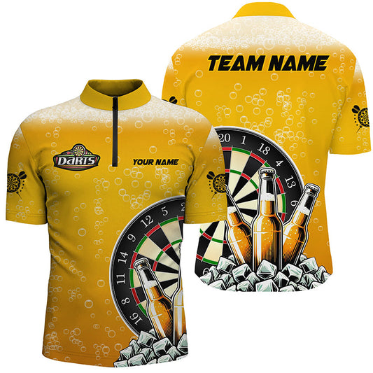 Gelbes Dartboard und Bier Dart Herren Shirt mit Viertelreißverschluss, Trink Dart Shirt TDM1982