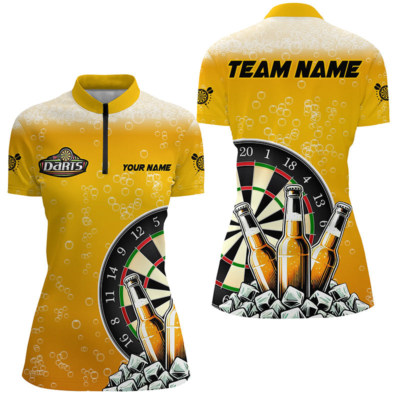 Individuelle gelbe Dartboard und Bier Dart Quarter Zip Shirt für Damen, Trink Dart Shirt TDM1982