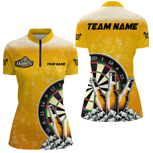 Individuelle gelbe Dartboard und Bier Dart Quarter Zip Shirt für Damen, Trink Dart Shirt TDM1982