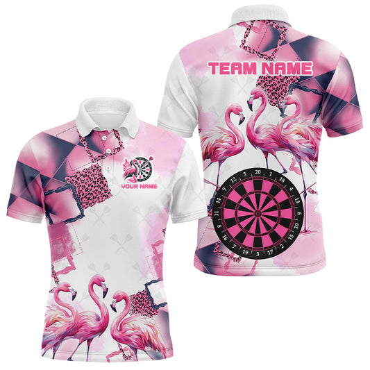 Individuelles Pinkes Argyle Flamingo Herren Poloshirt, Einzigartiges Darttrikot Geschenk Bekleidung TDM2186