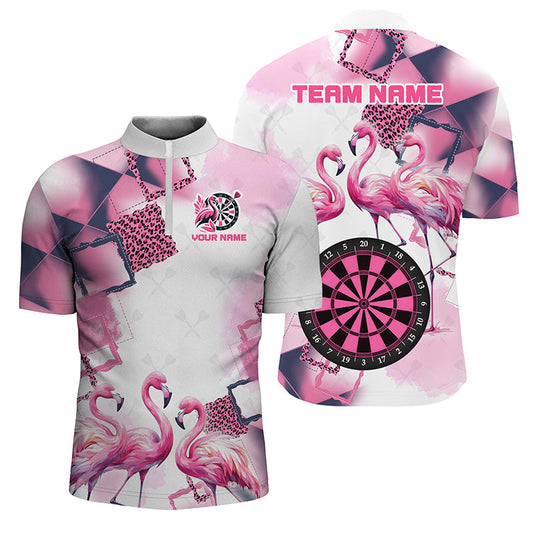 Individuelles Pinkes Argyle Flamingo Herren Shirt mit Viertelreißverschluss, Dart Trikot Einzigartiges Dart Geschenk TDM2186