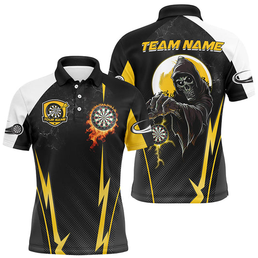 Individuelles Lustiges Todes Skelett Gelbes Schwarzes Herren Poloshirt, Cooles Dart Teamtrikot TDM2190