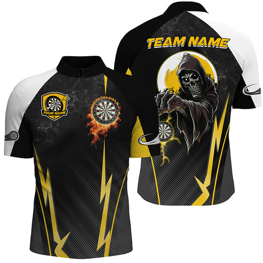 Individuelles Lustiges Death Skeleton Gelb Schwarz Herren Shirt mit Viertelreißverschluss, Cooles Dart Team Trikot TDM2190