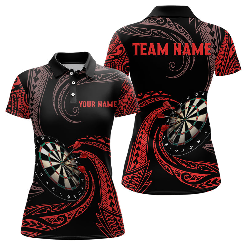 Roter Wirbel Tribal Dartpolo & 1/4 Reißverschluss personalisierte Damen-Dartshirts, Darttrikots TDM3185