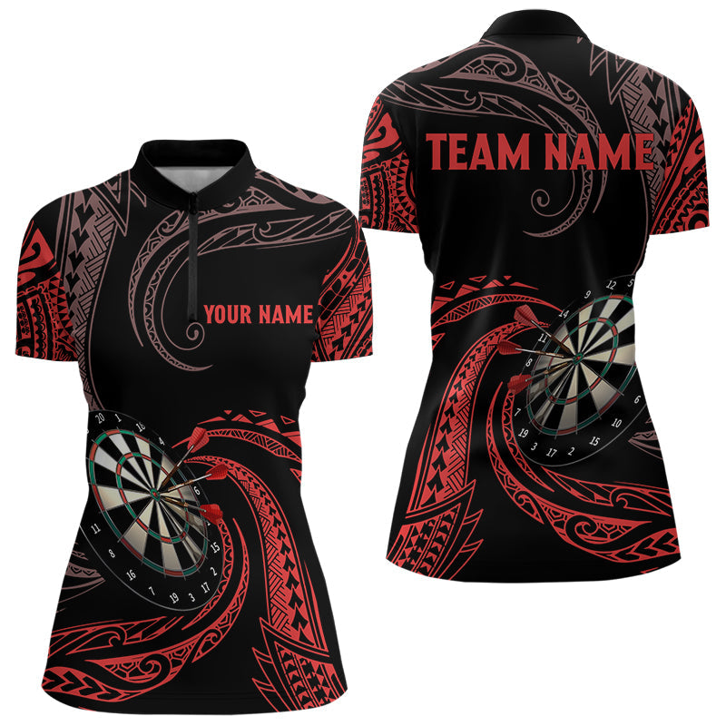 Roter Wirbel Tribal Dartpolo & 1/4 Reißverschluss personalisierte Damen-Dartshirts, Darttrikots TDM3185
