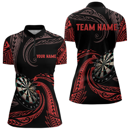 Roter Wirbel Tribal Dartpolo & 1/4 Reißverschluss personalisierte Damen-Dartshirts, Darttrikots TDM3185