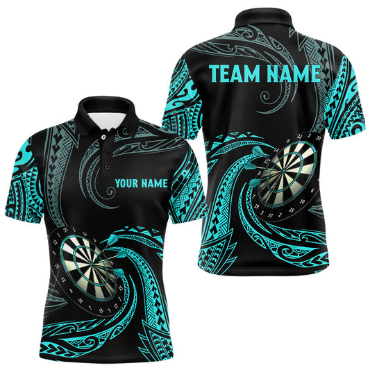 Türkisfarbenes Roll-Tribal individuelles Dart-Poloshirt für Herren, Darttrikot TDM3186
