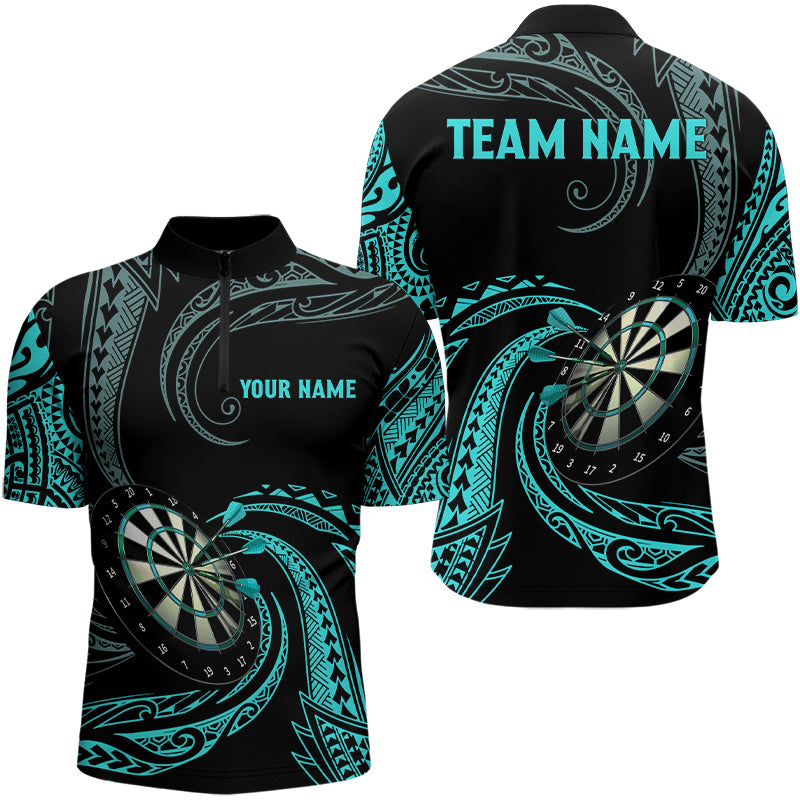 Individuelles Türkis Roll Tribal Dart Herren Shirt mit Viertelreißverschluss, Dart Trikot TDM3186