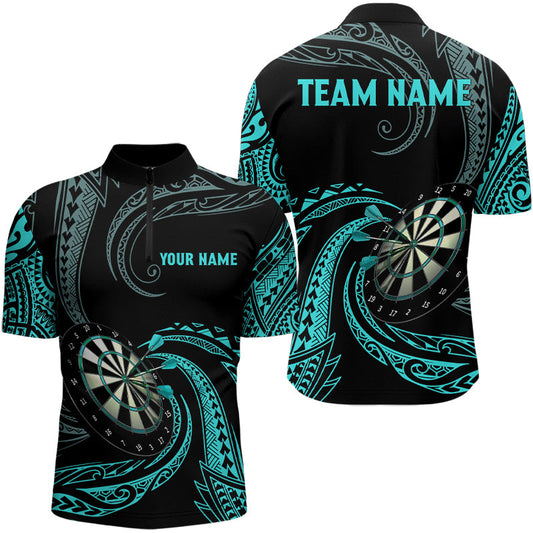 Individuelles Türkis Roll Tribal Dart Herren Shirt mit Viertelreißverschluss, Dart Trikot TDM3186