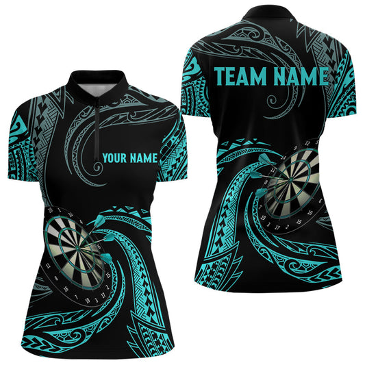 Türkis Tribal-Rolle Individuelles Dart Damen Quarter Zip Shirt, Dart Trikot TDM3186