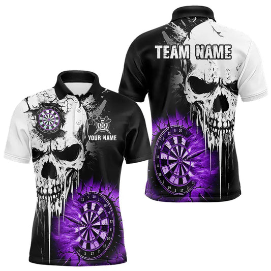 Individuelle Grunge-Schädel-Dart-Poloshirts für Herren, lila Dart-Teamtrikots TDM3698