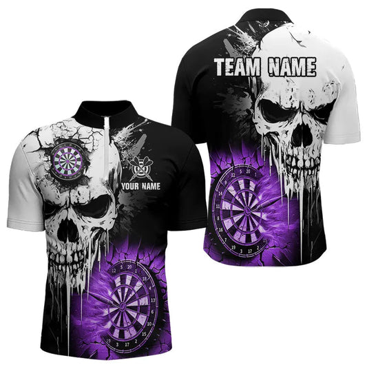 Individuelles Grunge Skull Herren Dart Viertelreißverschluss Shirts, Lila Darts Team Trikots TDM3698