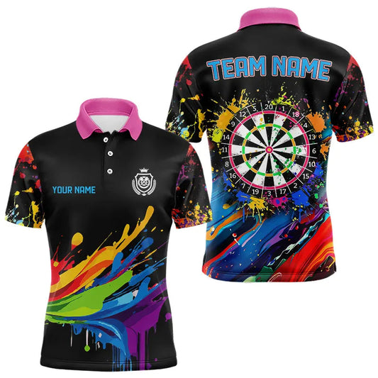 Witziges Dartbrett mit bunter Farbspritzer-Dart-Poloshirt für Herren, Darttrikot TDM3544