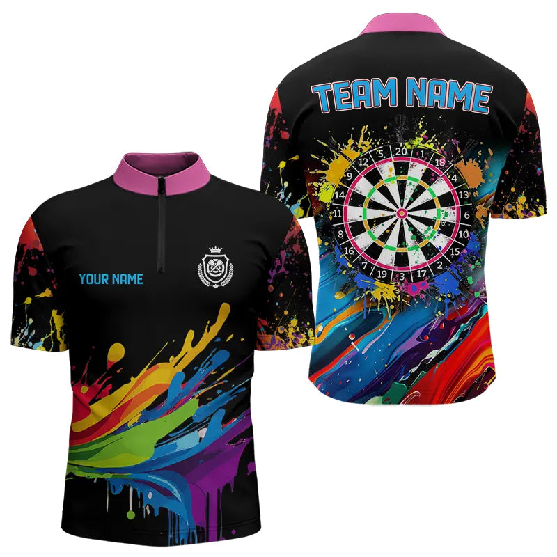 Individuelles Lustige Dartboards Bunte Farbspritzer Viertelreißverschluss Herren Shirt, Dart Trikot TDM3544