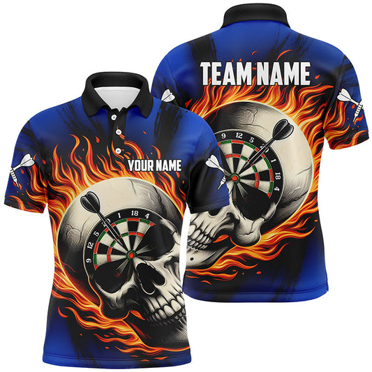 Brennendes Dart Totenkopf Herren Poloshirt, Dart Shirts Für Team Dart Trikot Blau TDM1219