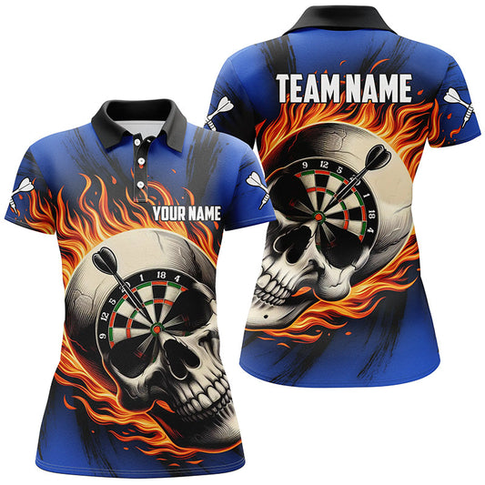 Brennendes Dart Totenkopf Herren Poloshirt, Dart Shirts Für Team Dart Trikot Blau TDM1219